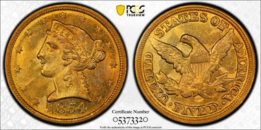 1854-C $5 Weak C MS63