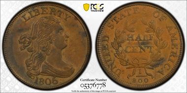 1806 1/2C C-4, Large 6, Stems MS62BN