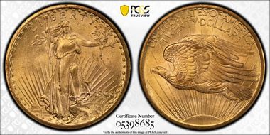 1908 $20 No Motto MS66