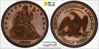 1863 50C J-341 PR65BN