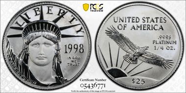 1998 $25 Statue of Liberty MS70