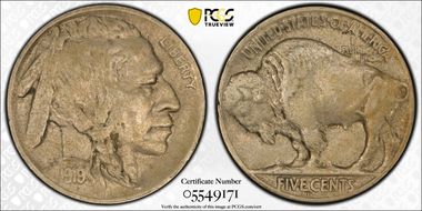 1919-D 5C 2 Feathers FS-401 XF40