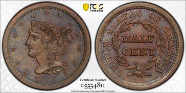 1850 1/2C MS64BN