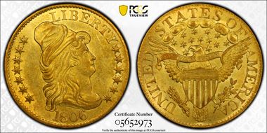 1806 $5 Knobbed 6, 7x6 Stars MS61