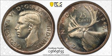 1947 25C Maple Leaf MS66