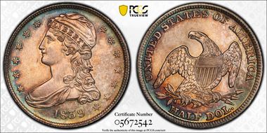 1839 50C Capped Bust MS64