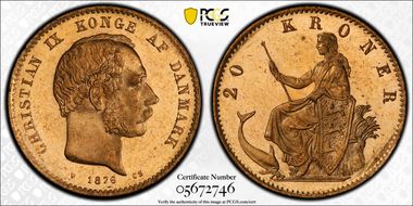 1876 CS 20 Kr KM-791.1  Au MS65