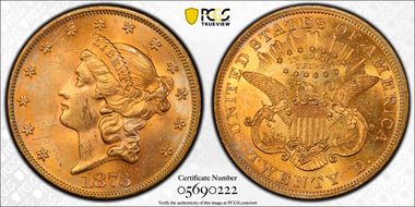 1873 $20 Open 3 MS62