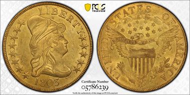 1803 $10 Small Reverse Stars AU58+ 