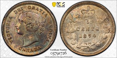 1874-H 5C NLD 1/1 8/8 Crosslet 4 MS63