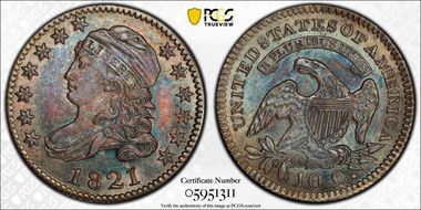 1821 10C Large Date MS65