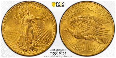 1908 $20 No Motto MS66