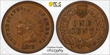 1875 1C AU58+ BN