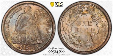 1874-S 10C Arrows MS66+