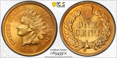 1909 1C Indian MS67+ RD