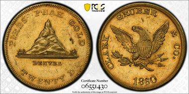 1860 $20 Clark, Gruber & Co. AU55
