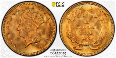 1874 G$1 MS67+