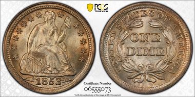 1853 10C Arrows MS67