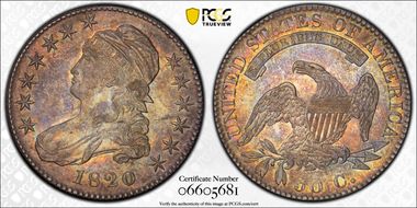 1820 50C Sq. 2, Lg Date, No Knob AU58