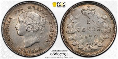 1875-H 5C Small Date AU58