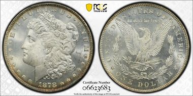 1878 7/8TF $1 VAM 41C, Clashed Obverse Weak 7/4 MS65+