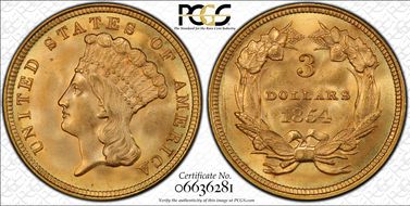 1854 $3 MS65+