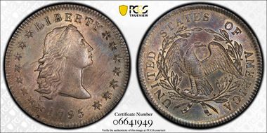 1795 $1 Flowing Hair, 3 Leaves MS64+ 