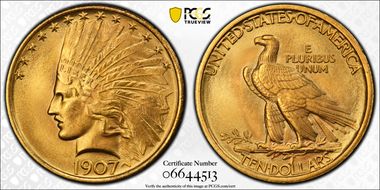1907 $10 Indian MS66+ 