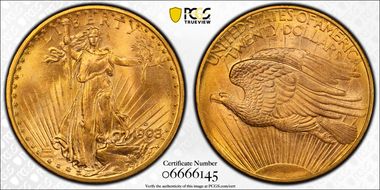 1908-D $20 No Motto MS65+