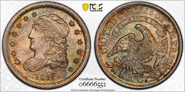 1837 H10C Capped Bust, Large 5C MS66+