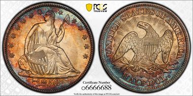 1853 50C Arrows and Rays MS67