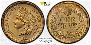 1860 1C Pointed Bust MS66