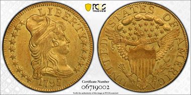 1797/5 $5 Large Eagle AU58