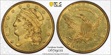 1833 $5 Small Date MS63