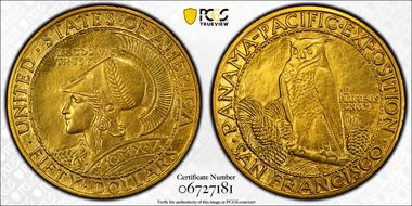 1915-S $50 Panama-Pacific, Round MS61