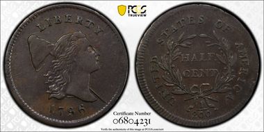 1796 1/2C With Pole AU50BN