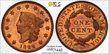 1822 1C Newcomb 10 PR64+ RD