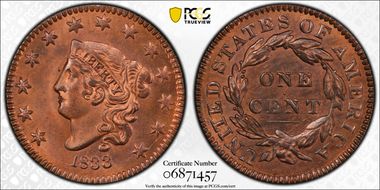 1833 1C Newcomb 4 PR65RD