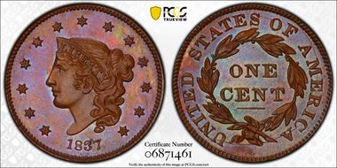 1837 1C Newcomb 3 PR67BN