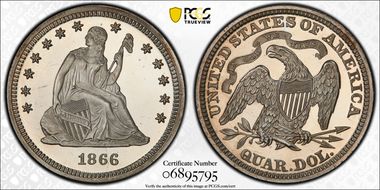 1866 25C Motto PR65DCAM