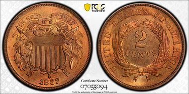 1867 2C MS66+ RD