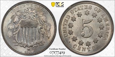1867 5C No Rays MS65+