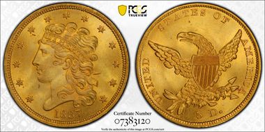 1837 $5 MS66+