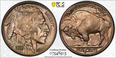 1938-D 5C Overmintmark, FS-514 MS66