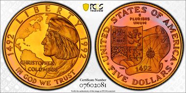 1992-W $5 Christopher Columbus PR69DCAM