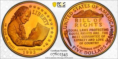 1993-W $5 James Madison Bill of Rights PR69DCAM