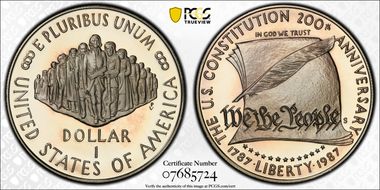 1987-S $1 Constitution PR70DCAM