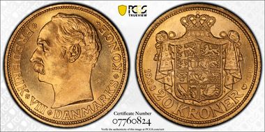 1908-VBP 20 Kr KM-810  Au MS66