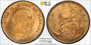 1877-CS 20 Kr KM-791.1  Au MS66