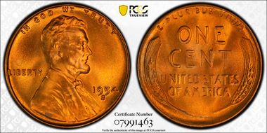 1954-S 1C MS67+ RD